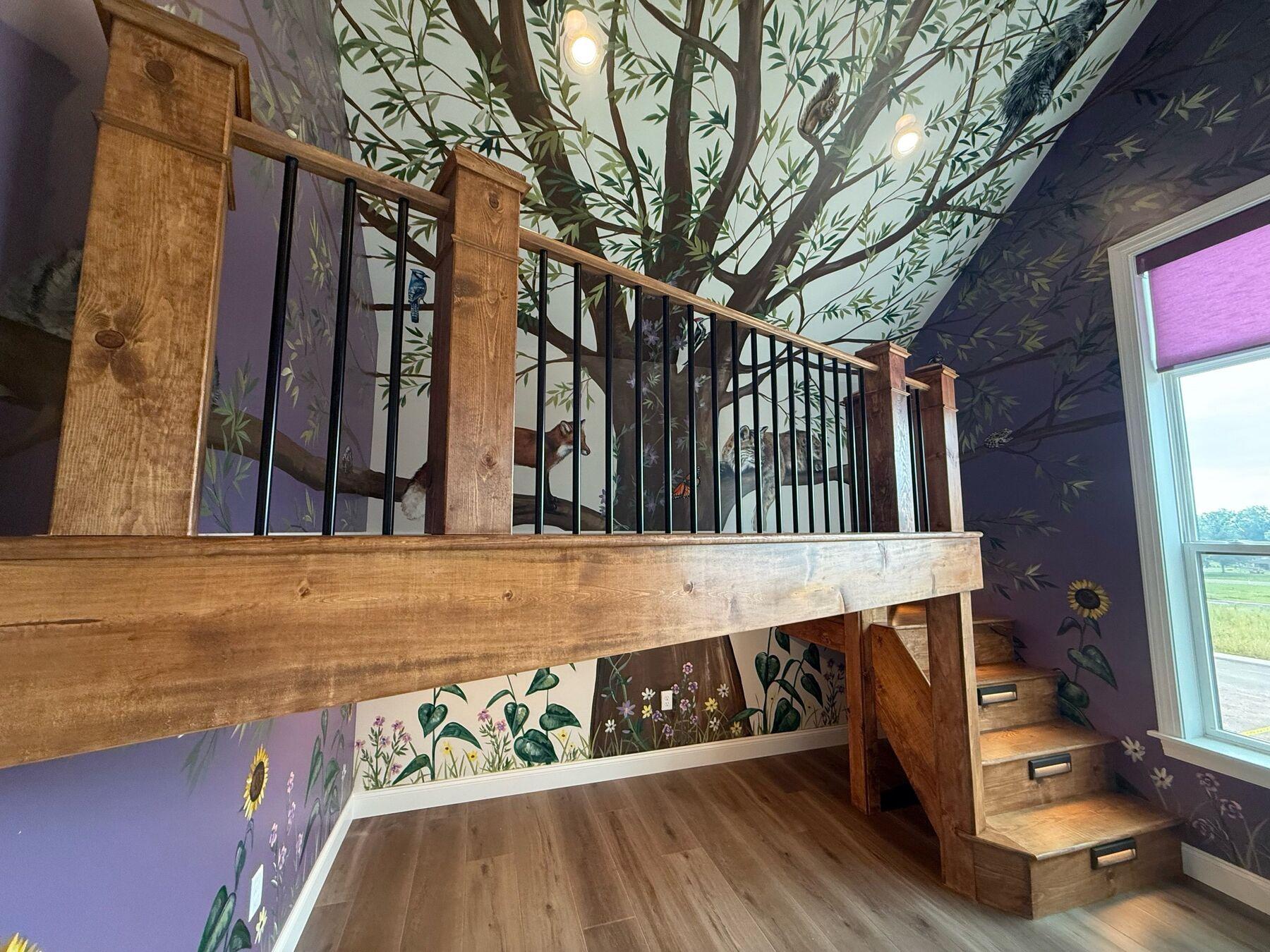 Staircase with Botanical Mural